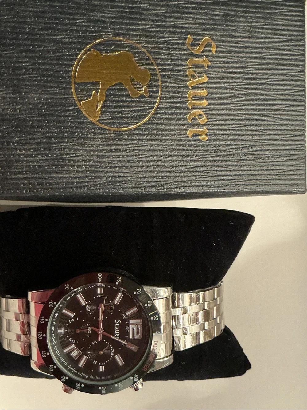 Stainless Steel Men's Chronograph Watch - Black Dial